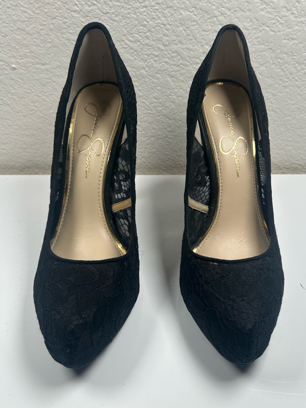 Jessica Simpson Parisah Black Lace Pointed Toe Pumps
